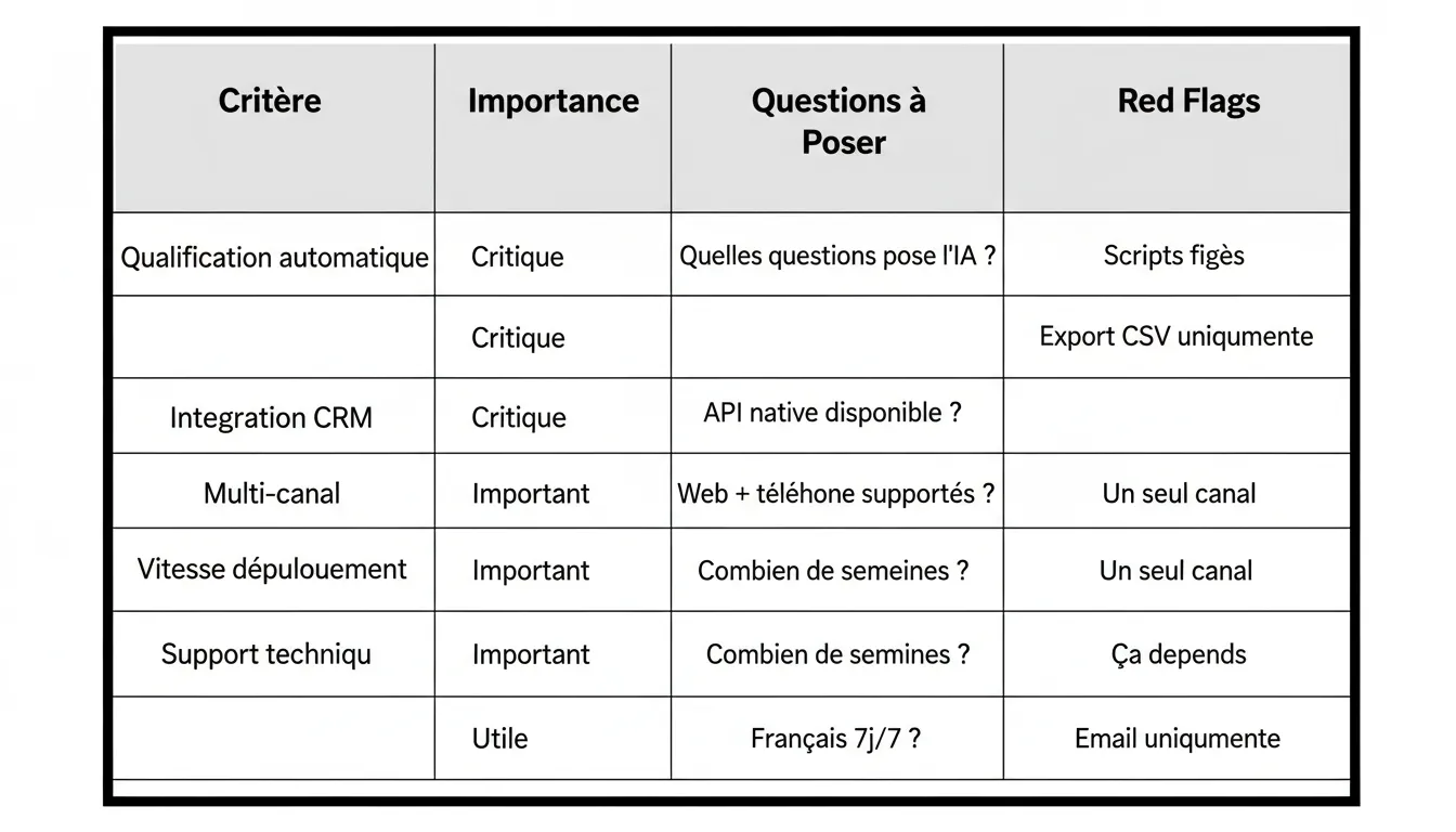 Grille d'évaluation des critères d'agents IA immobilier