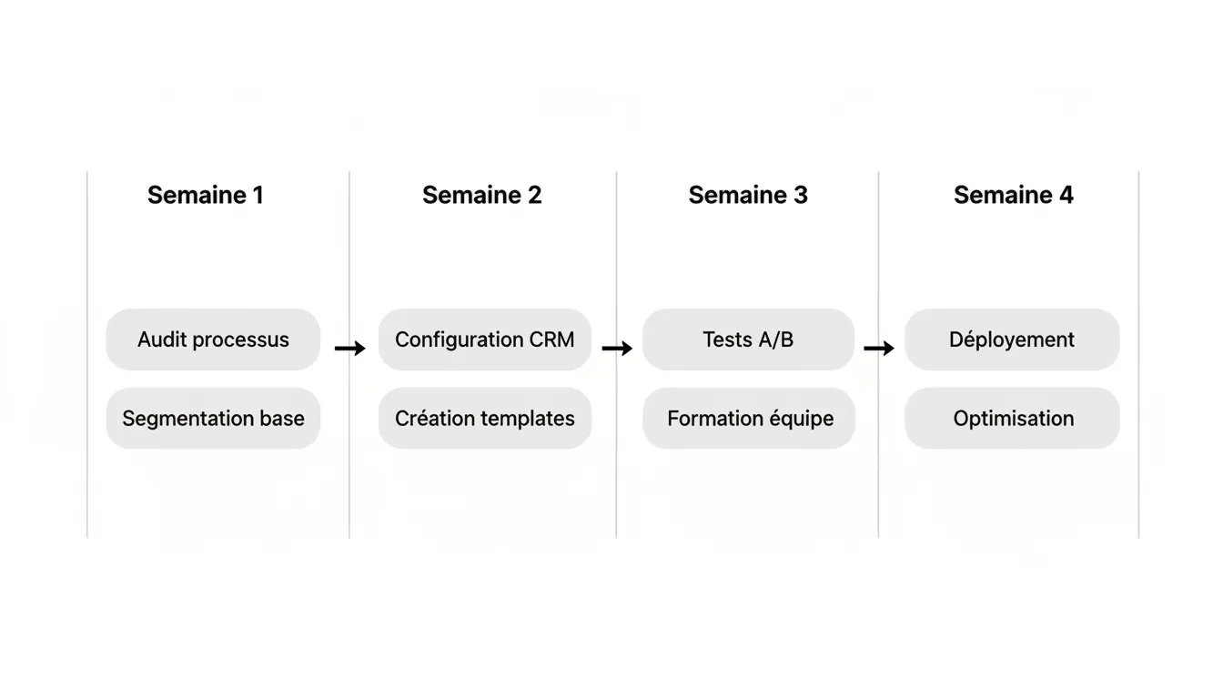Roadmap visuel du déploiement sur 4 semaines avec jalons clés