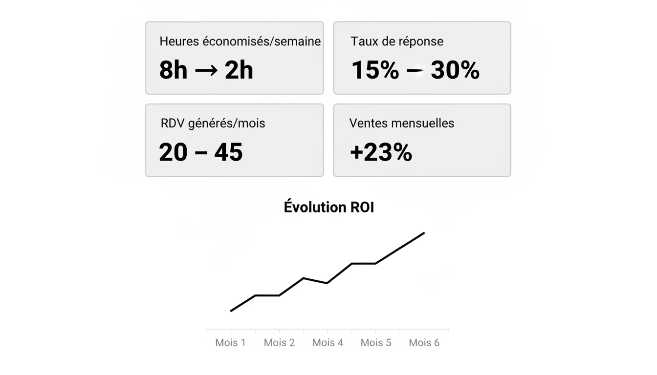 Dashboard de métriques avec courbes d'évolution sur 6 mois